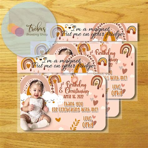 Boho Rainbow Personalized Ref Magnet for Christening Baptism .
